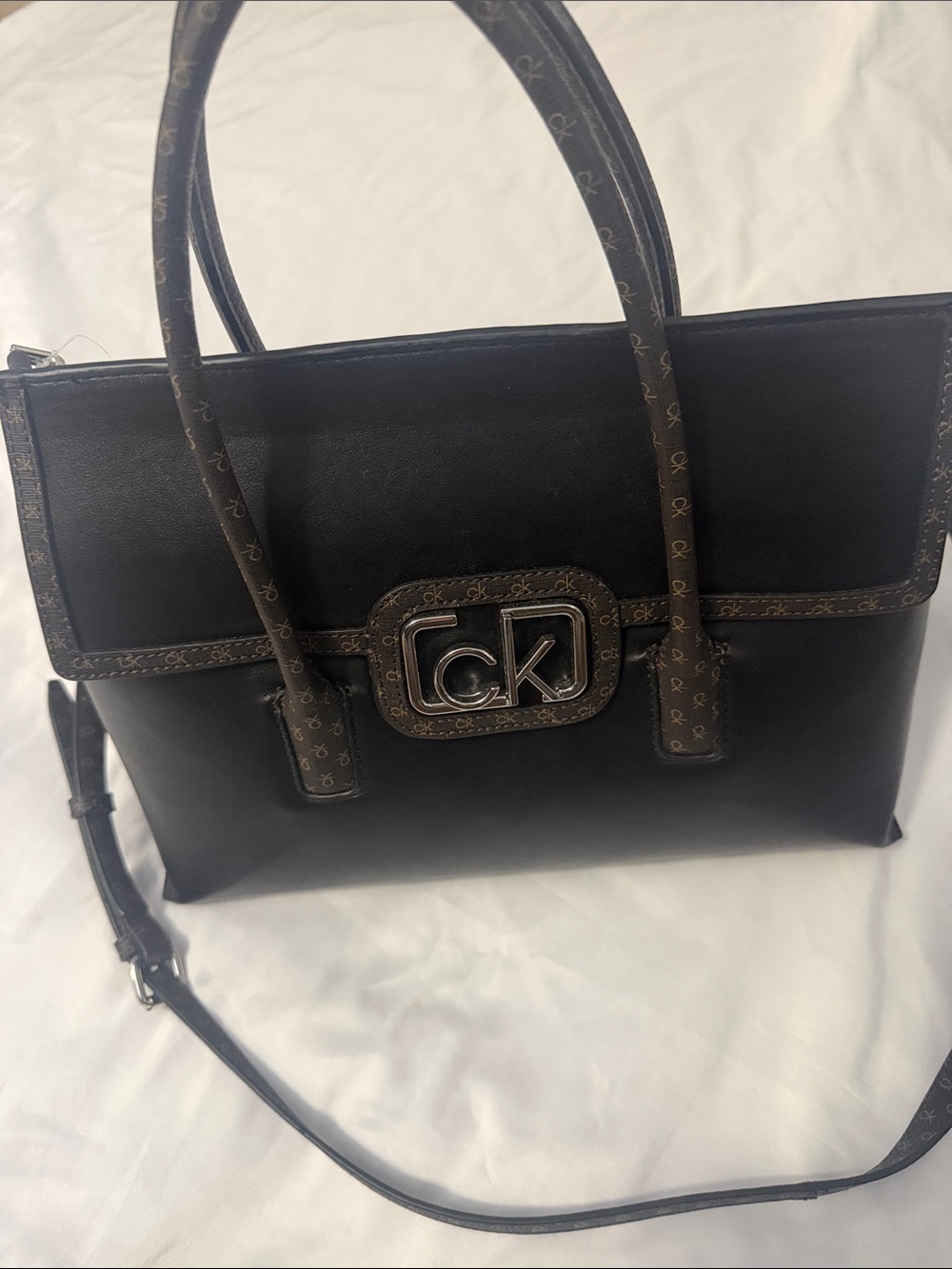Calvin Klein Black Satchel with CK Logo Plaque